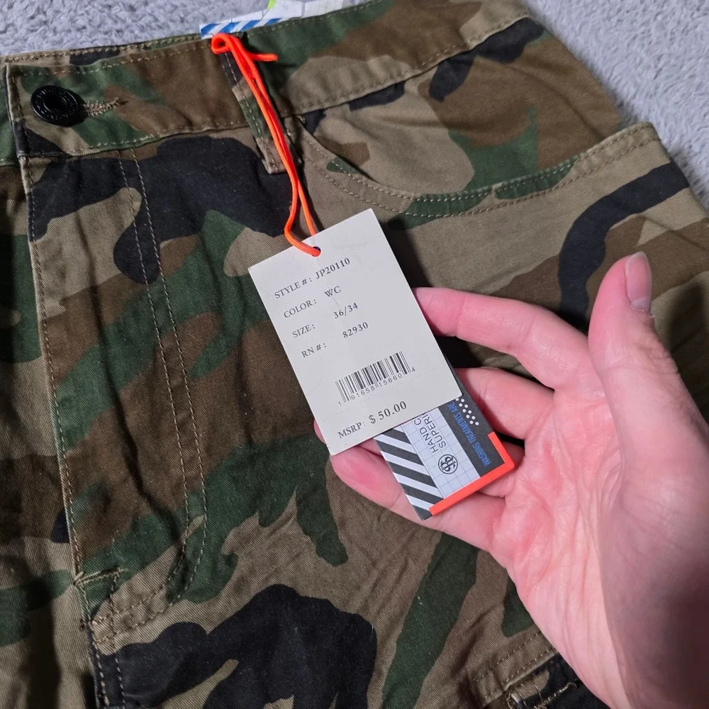 Smoke Rise Mens 36x34 Cargo Pants Green Camo Slim Tapered JP20110 Utility Street